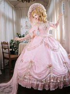 Pink Off-Shoulder Lolita Lace Gown with Ruffles and Bows - Hinana Queena | CoyBunny