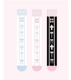Black and Pink and Blue Sweet Lolita Cross and Bowknot Print Overknee Stockings | CoyBunny
