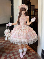 Pink Layered JSK Dress with Floral Bow Accents - Pear Island Sweet Tea | CoyBunny
