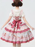 Pink Cherry Cake Print Sweet Lolita Dress with Layered Ruffles - Strawberry Fantasy | CoyBunny