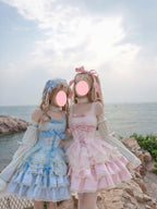 Sweet Blue & Apricot Lolita JSK Dress: Princess Ballet Gown Set