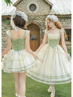 Short Dreamy Lolita JSK Set with Sleeves, Veil & Necklace