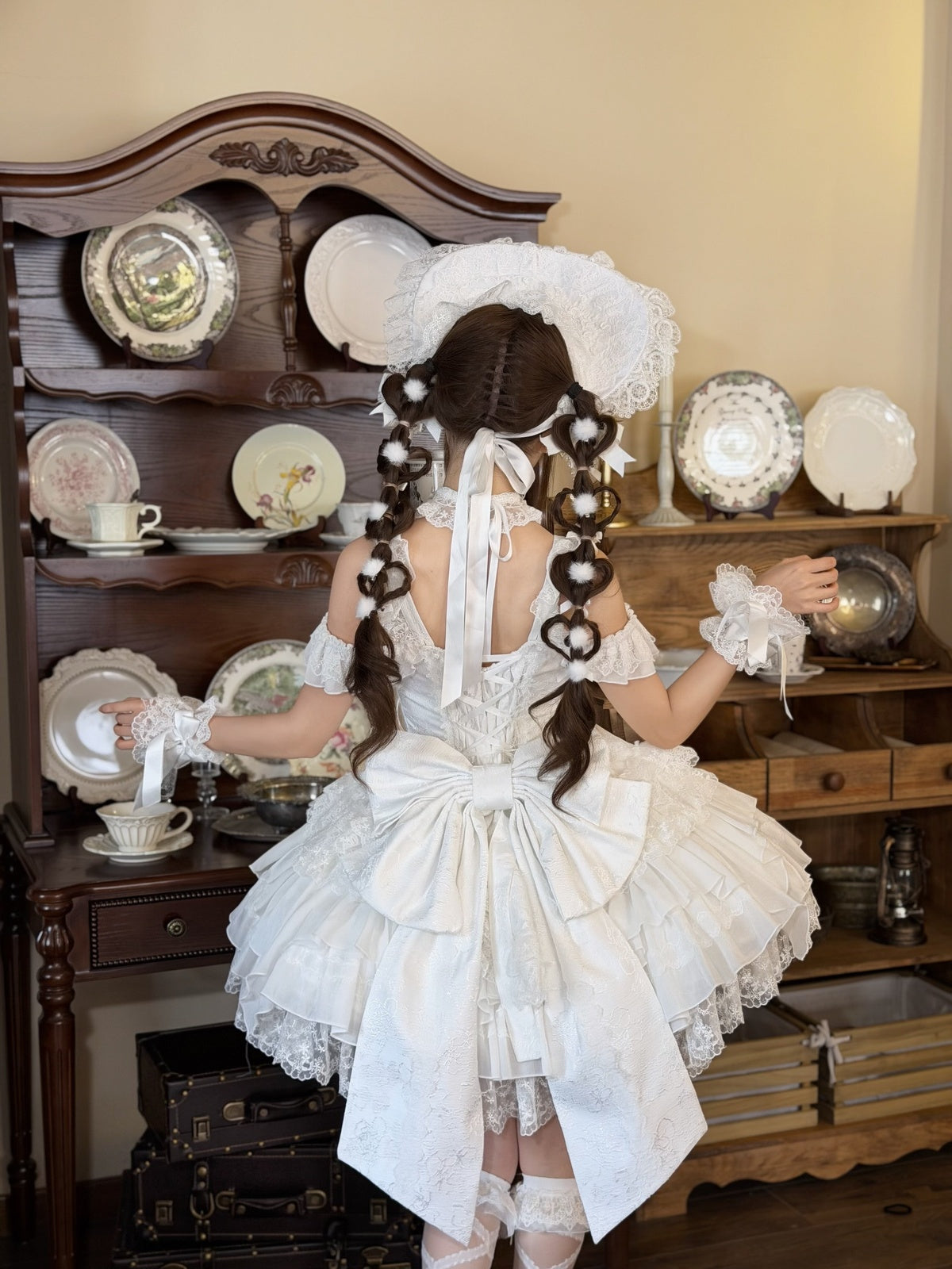 White Ballet Lolita JSK Dress with Back Bow | Suspender Gown