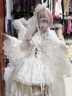 Gothic Lolita Cross & Thorns Dress Set - White Long Sleeve Outfit
