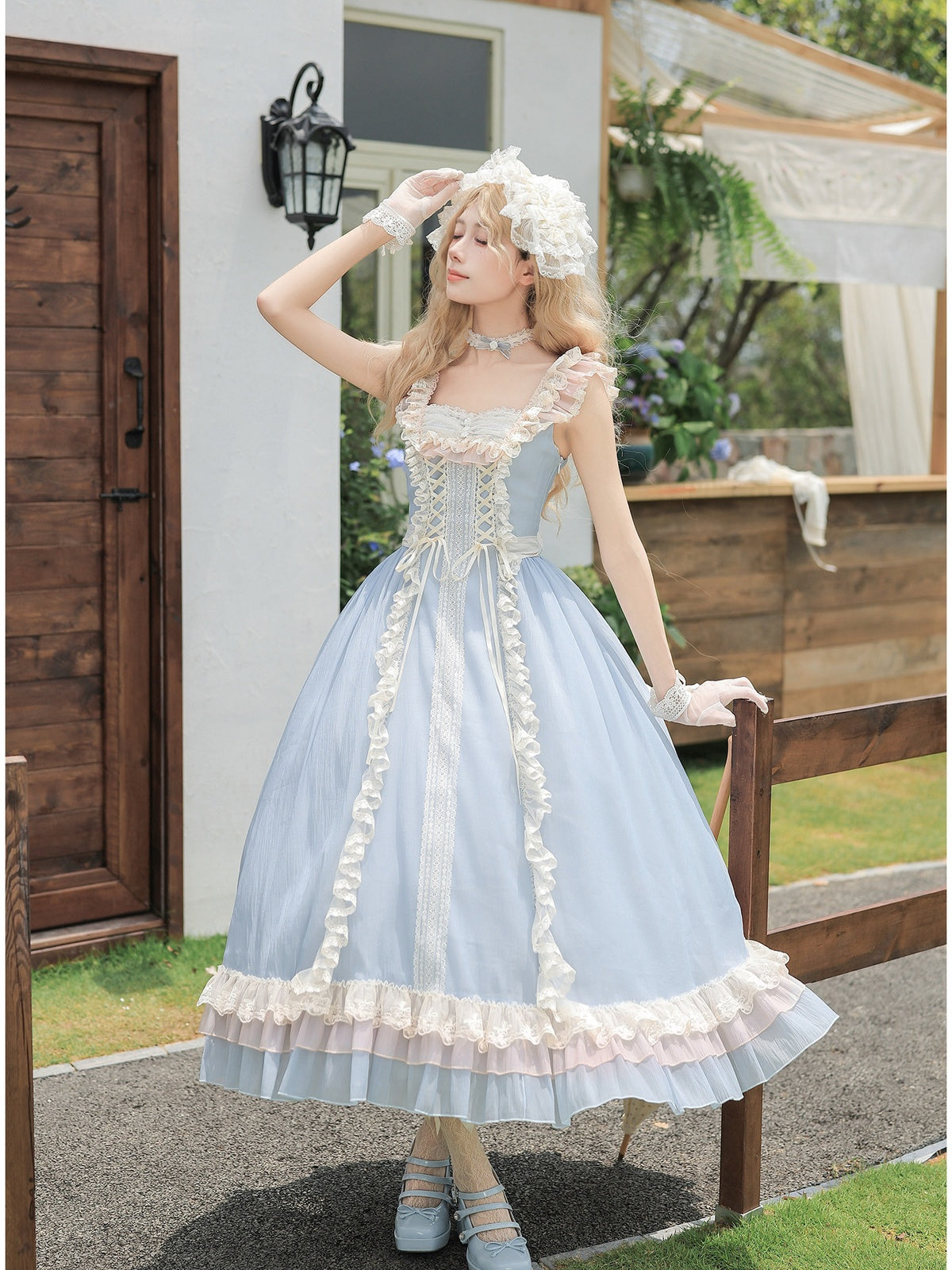 Long Lolita Flutter Sleeve JSK with Adjustable Straps