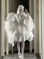 White Gothic Lolita Dress Set - Long Sleeve Halloween Cosplay Outfit