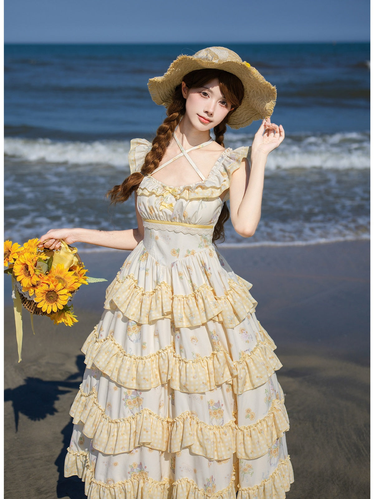 Long Print Halter Neck Lolita JSK with Detachable Padding