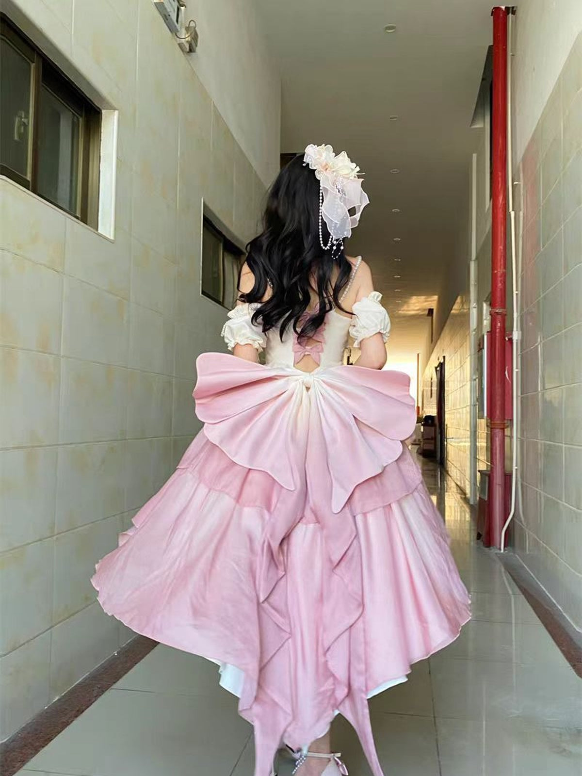 Sweet Pink Gradient Lolita Dress: High-Low Princess Wedding Gown