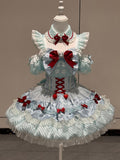 Mint Blue Idol Lolita Top with Flutter Sleeves & High Waist Bubble Skirt Set - Xiao Xin | CoyBunny