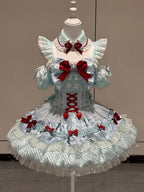 Mint Blue Idol Lolita Top with Flutter Sleeves & High Waist Bubble Skirt Set - Xiao Xin | CoyBunny