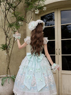Sweet Mint Green Lolita JSK Dress Lace Ruffle Floral Print Princess Jumper Skirt