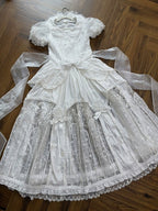 Classic Ivory Puff-Sleeve OP Gown with Sash & Lace Accents - Sleepless Unanswered | CoyBunny