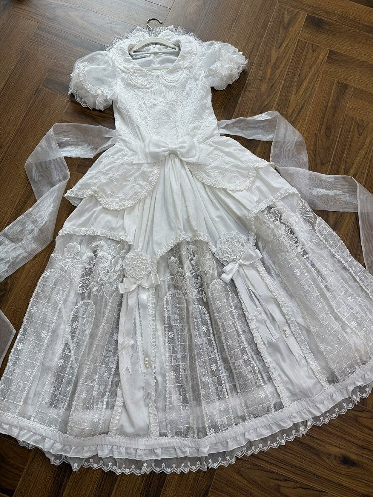 Classic Ivory Puff-Sleeve OP Gown with Sash & Lace Accents - Sleepless Unanswered | CoyBunny