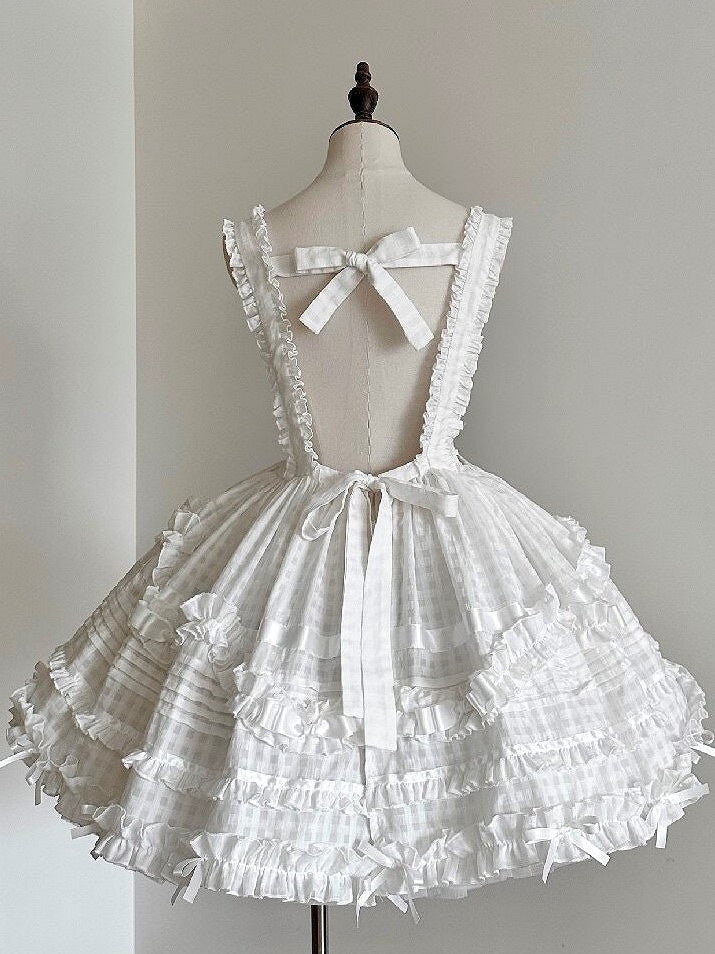 Ivory Checkered Frilly Bow Lolita Jumperdress | CoyBunny