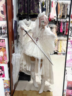 Gothic Lolita Cross & Thorns Dress Set - White Long Sleeve Outfit