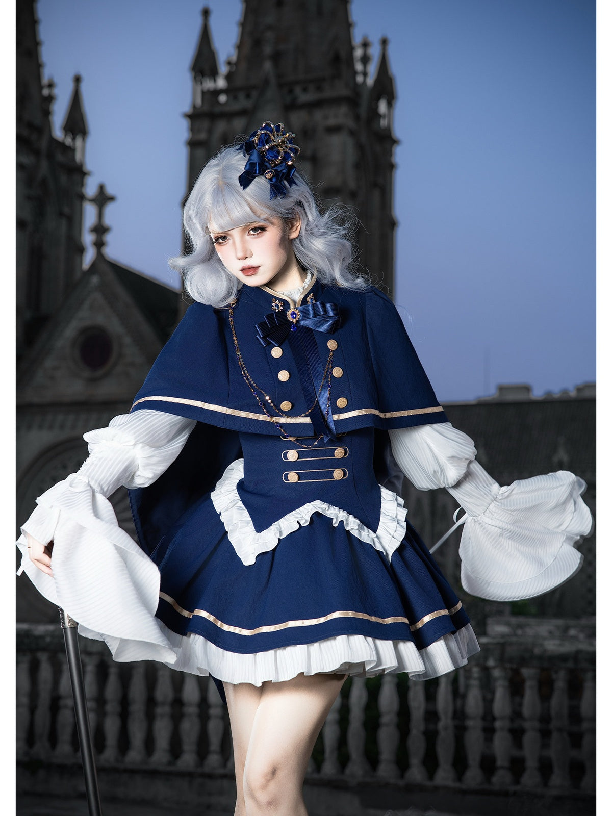 Short Court Lolita OP Set with Cape, Shoulder Chain & Brooch