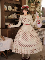 Long Doll Lolita Cotton Print OP Set with Apron & BNT