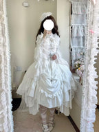 White Gothic Lolita Dress Set - Long Sleeve Halloween Cosplay Outfit