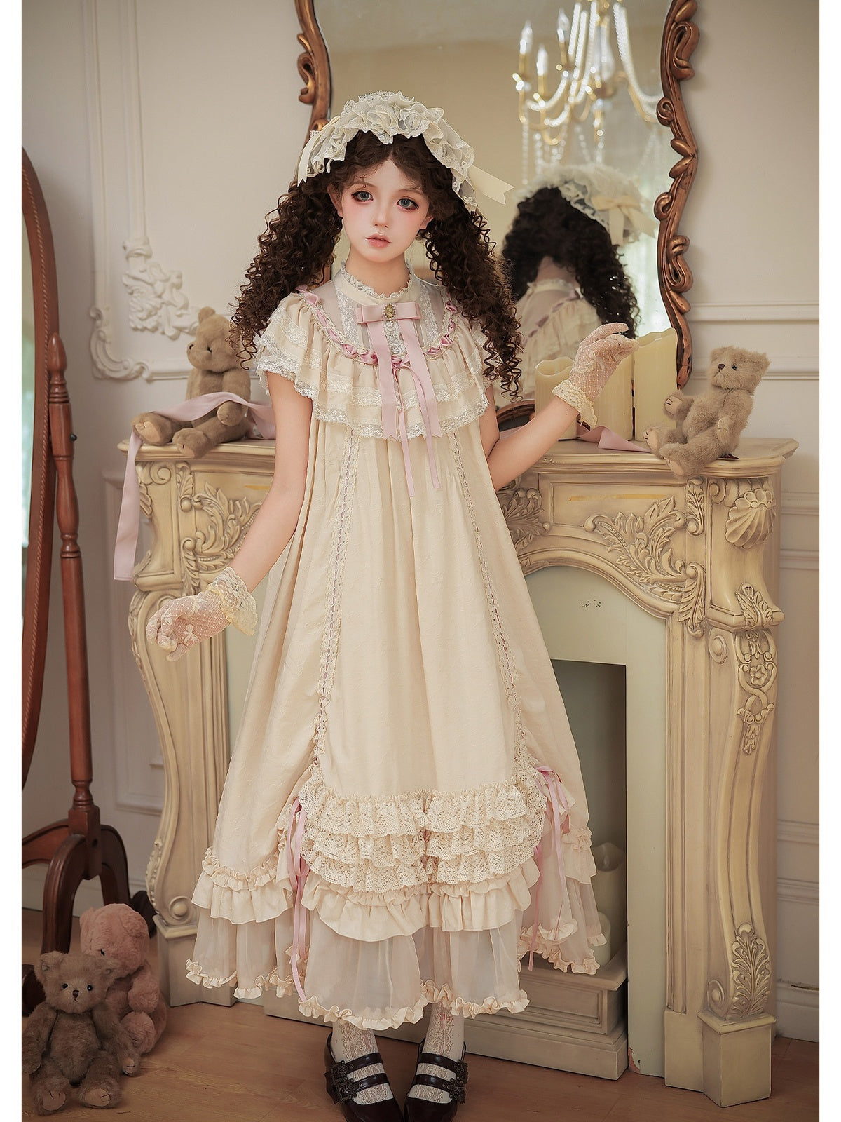 Long Doll Lolita OP Set with Adjustable Drawstring Hem