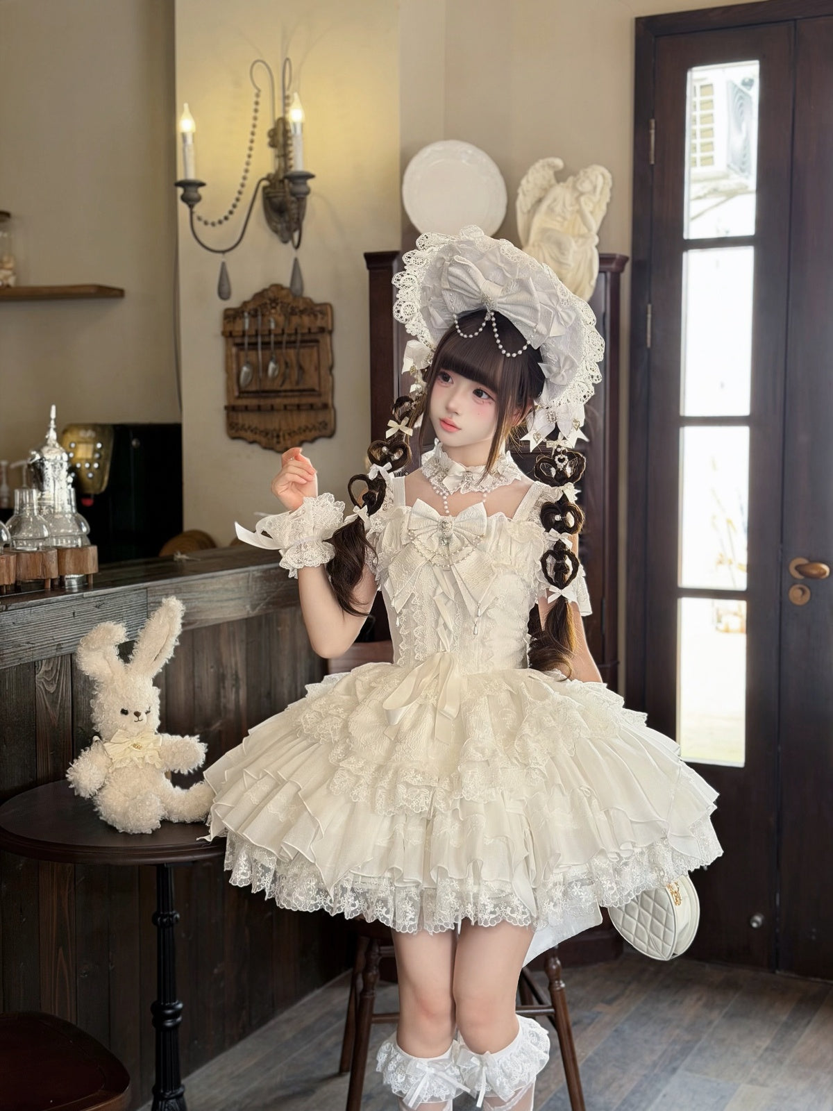 White Ballet Lolita JSK Dress with Back Bow | Suspender Gown