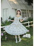 Yellow Country Lolita Floral Print OP with Matching Flat Hat