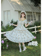 Yellow Country Lolita Floral Print OP with Matching Flat Hat
