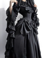 Gothic Black Lolita Skirt Set: Dark Hime Sleeve Blouse & Corset