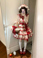 Sweet Cherry Lolita Tiered Dress Set with Bonnet