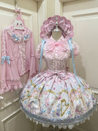 Seashell and Starfish Print Pink Sweet Lolita Skirt with Removable Straps | CoyBunny