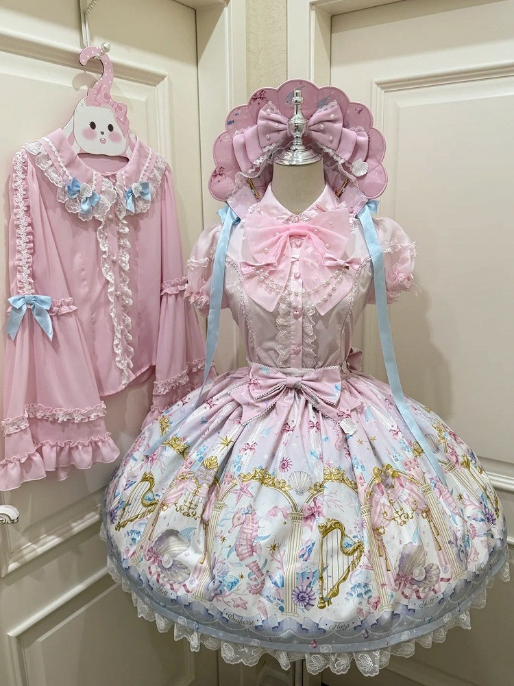 Seashell and Starfish Print Pink Sweet Lolita Skirt with Removable Straps | CoyBunny