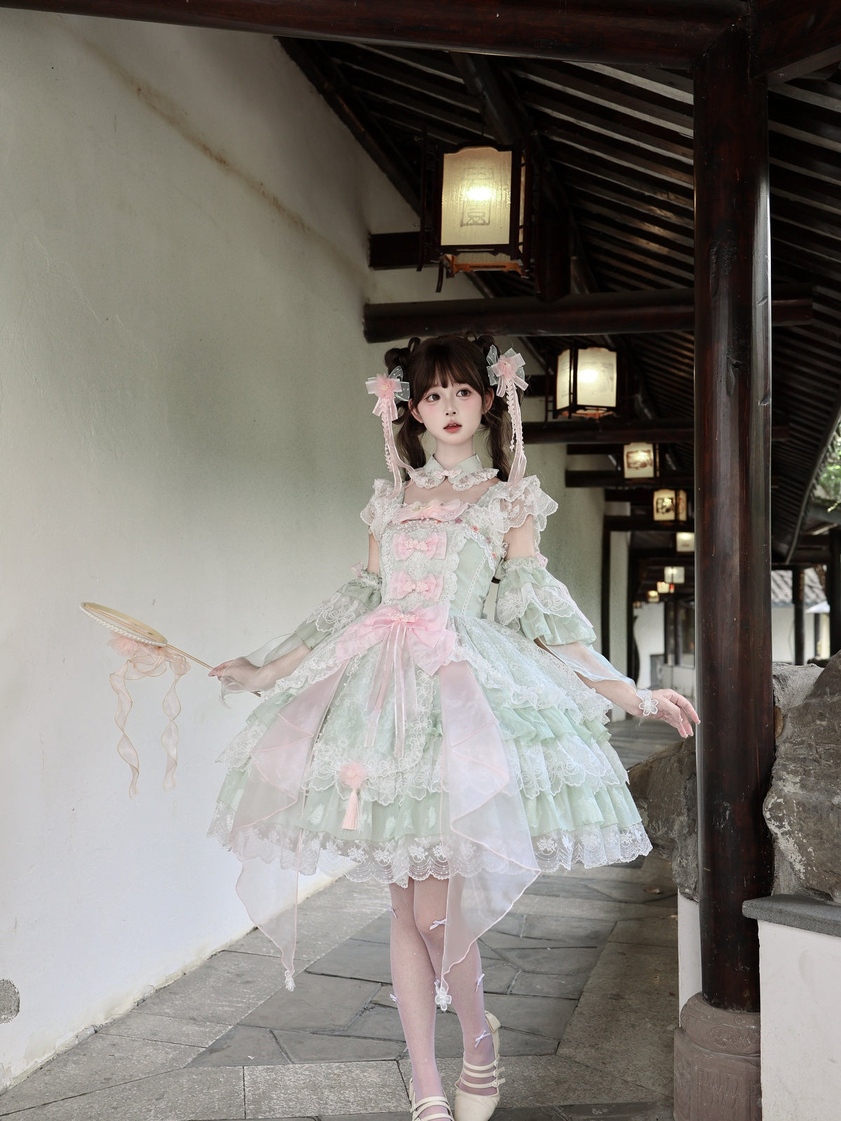 Mint Green Qi Lolita JSK Dress Set | Chinese Style Princess Jumper