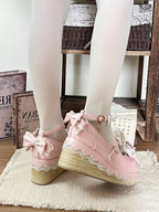 Pink Bowknot Heart Lace Trim Lolita Shoes with Rabbit Detail - Cheese Mango | CoyBunny