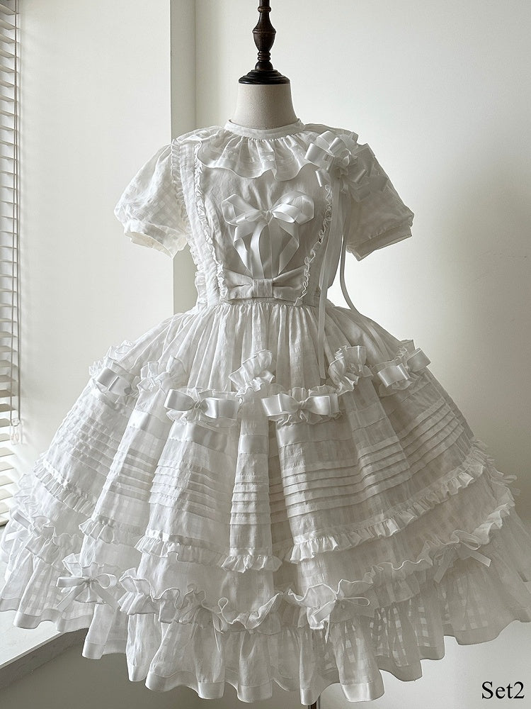 Ivory Checkered Frilly Bow Lolita Jumperdress | CoyBunny