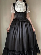 Black Satin Basque Waist Under Bust Classic Lolita JSK - Alice in Wonderland Lolita | CoyBunny