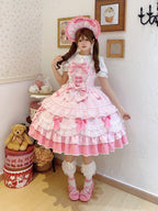 Sweet Pink Lolita JSK Dress Set with Bonnet | Cute Gown