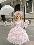 Pink Light Wedding Lolita JSK Dress with BNT Hat & Back Bow