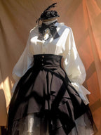 Gothic Nun Lolita Dress Set with Corset Blouse & Tiered Skirt