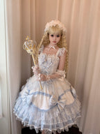 Blue & White Lolita JSK Dress with Train & Headband Set