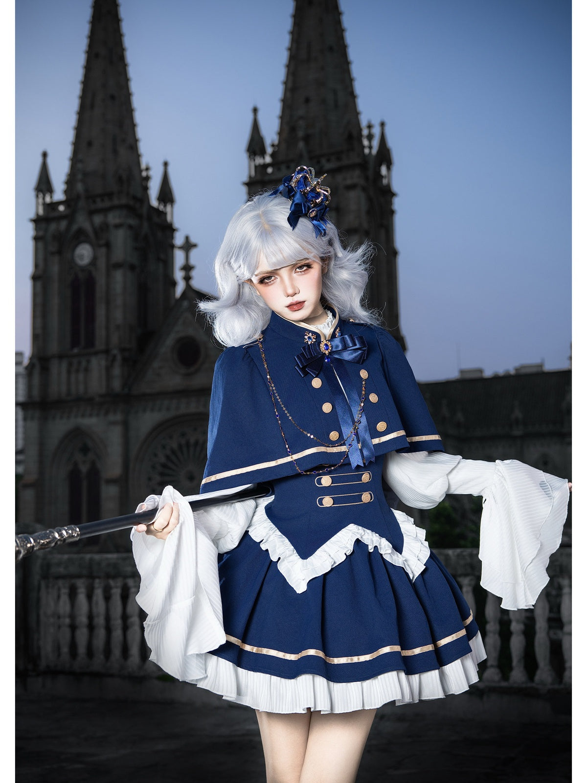 Short Court Lolita OP Set with Cape, Shoulder Chain & Brooch