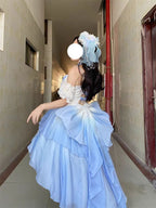 Elegant Blue Gradient Lolita Dress: High-Low Princess Wedding Gown
