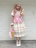 Cream Layered Ruffle High Waist Sweet Lolita Dress with Tulle Hem - Bodhi Original Design | CoyBunny