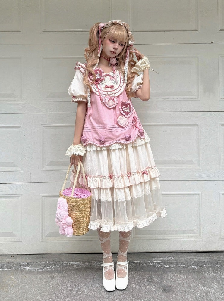 Cream Layered Ruffle High Waist Sweet Lolita Dress with Tulle Hem - Bodhi Original Design | CoyBunny