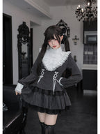Striped Sweet Lolita Ruffle Dress Set with Slim Panel Cut
