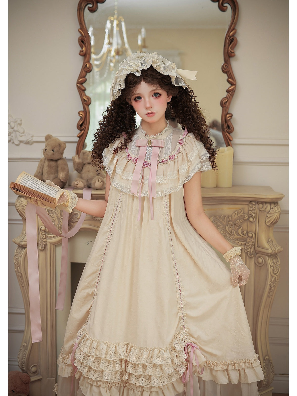 Long Doll Lolita OP Set with Adjustable Drawstring Hem
