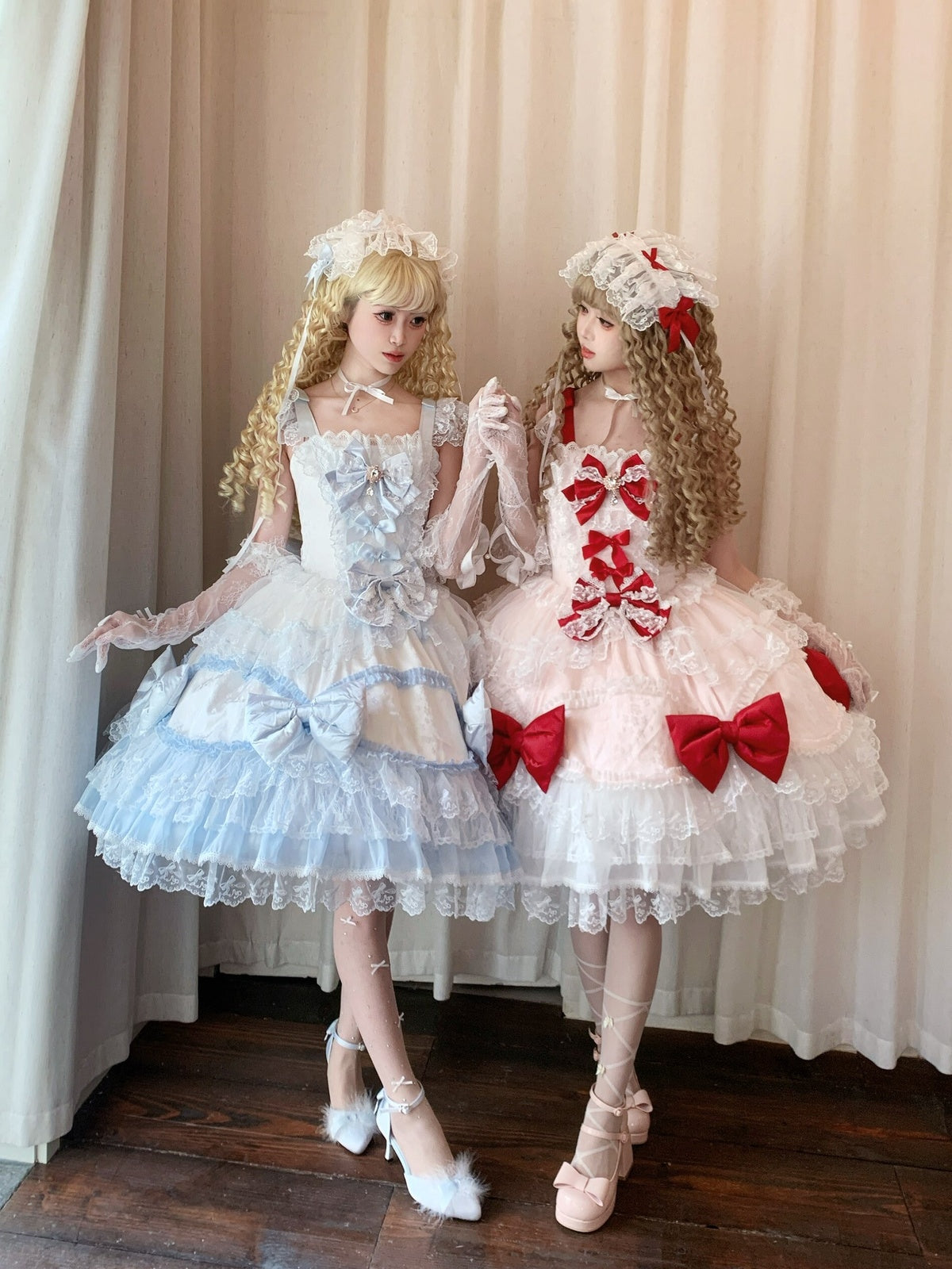 Pink Lolita JSK Suspender Dress with Train & Headband