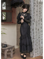 Black Embroidered Mermaid Cheongsam Lolita Set with Choker