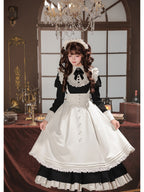 Black Elegant Maid Lolita OP Set with Apron, Necktie & Headband
