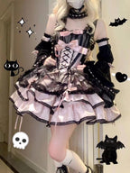 Black & Pink Gothic Lolita JSK Dress: Princess Ballet Gown Set
