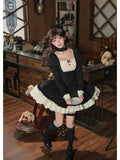 Black Vintage Square Neck Lolita OP Set with Leg Ring & Choker