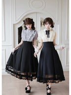 Black Off-White Color Block Lolita Long Dress with Rhinestone Necktie
